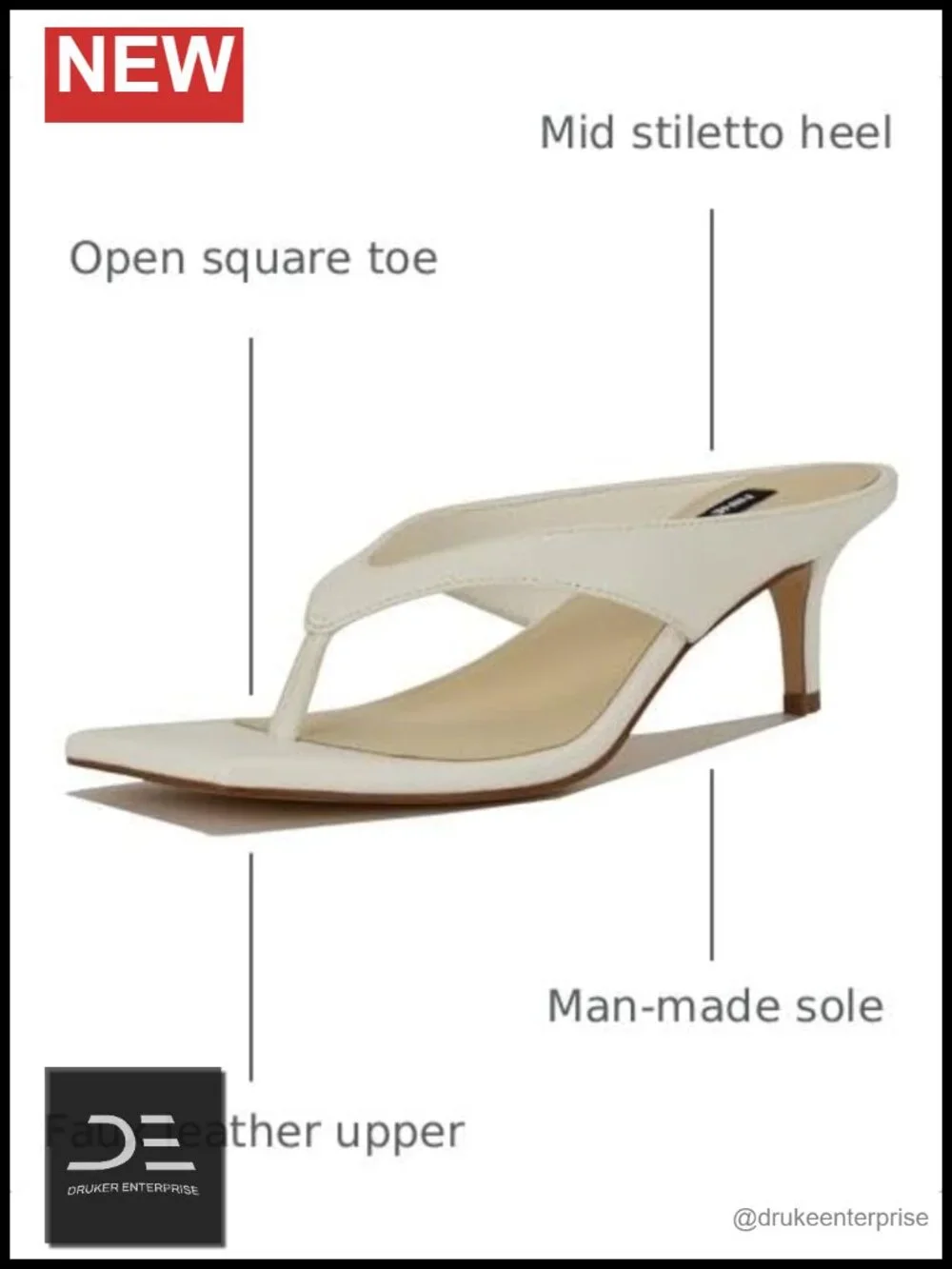 Faux Leather Square Toe Thong Stiletto Heeled Sandals Slip On Dressy